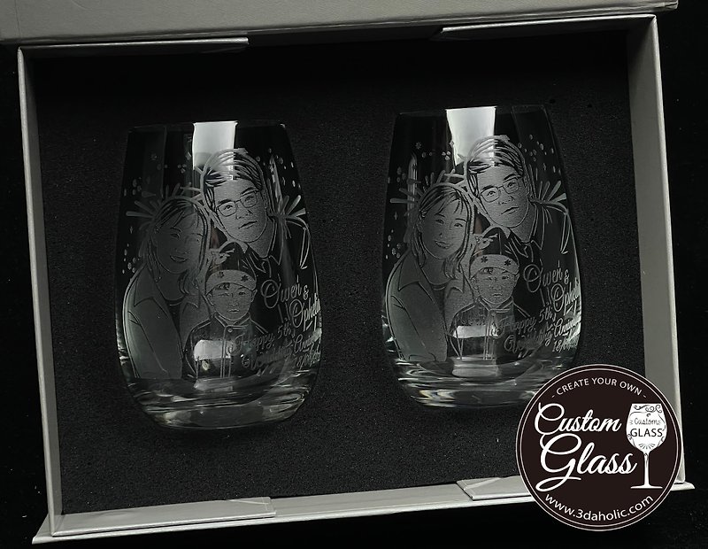 [Customized] Portrait whiskey glass engraving (pair) - Live photo wine glass engraving - Bar Glasses & Drinkware - Glass Transparent