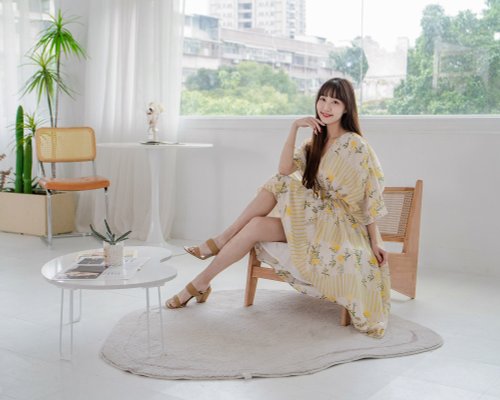 ボリプリント】Venus 女神ドレス Vネック日本製千葉菜の花ロング