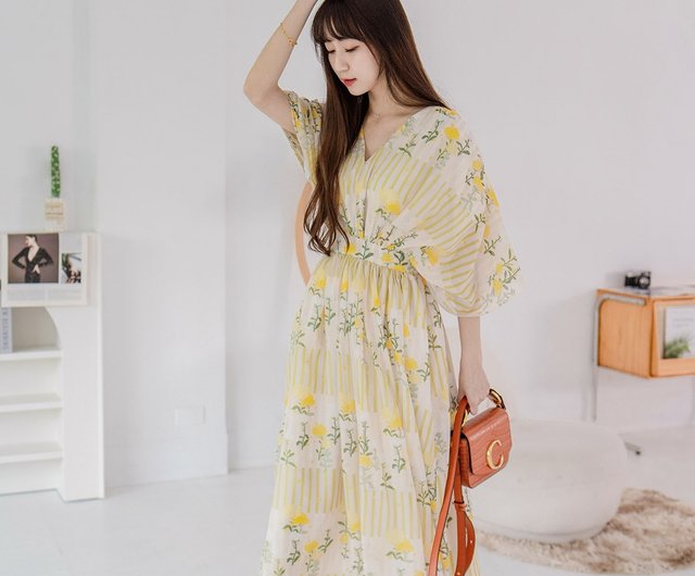  ☆シフォンフローラルプリントVネックドレス 女性用シルクシフォンロングドレス,フローラルプリント,長袖