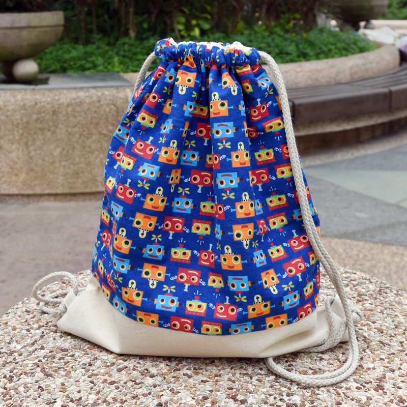 束口後背包/束繩包/束口袋 ~ 機械人(B70) RS/L1 - 束口袋/束口背包/水桶包 - 棉．麻 藍色