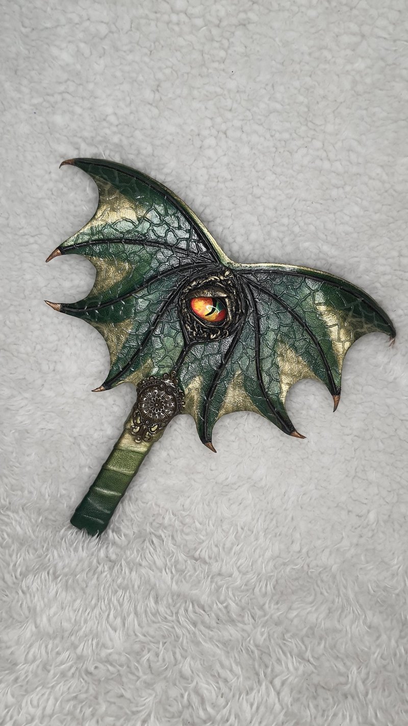 LEATHER hand fan,gothic wedding gift fan,cosplay,halloween,green dragon wing - Fans - Genuine Leather Green