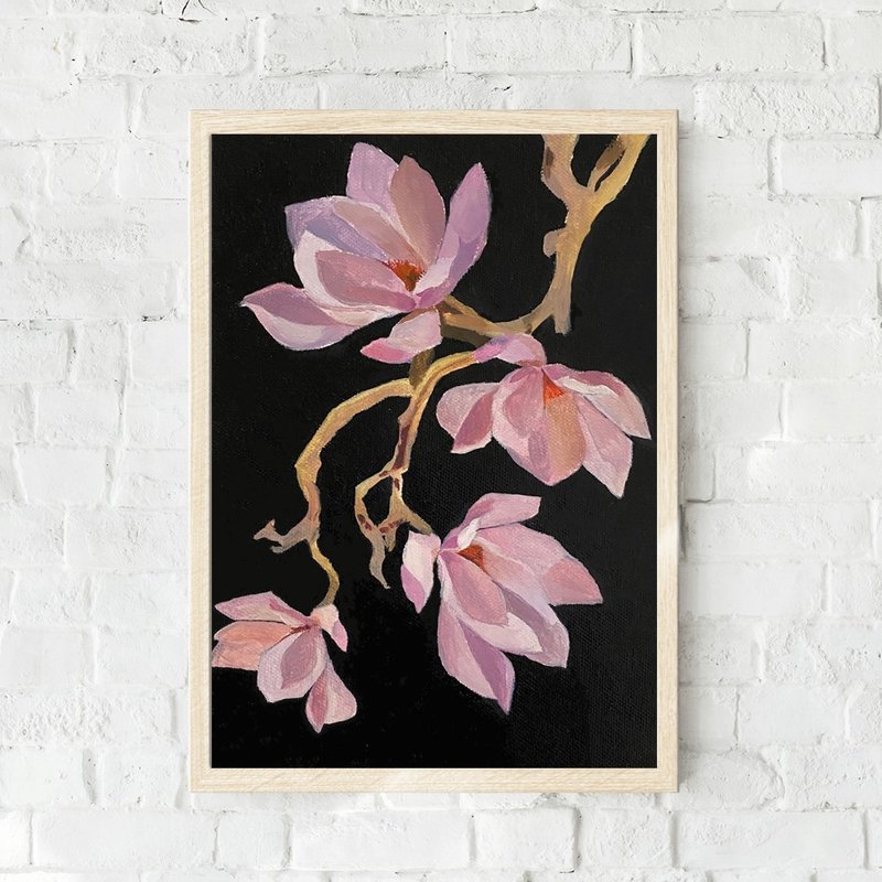 玉蘭原畫花牆藝術油畫禮物藝術家居裝飾 - 壁貼/牆壁裝飾 - 棉．麻 黑色