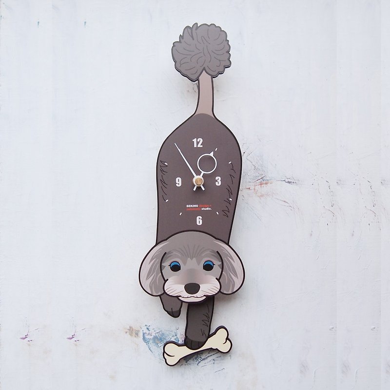 D-12 Toy Poodle(gray) - Pet's pendulum clock - Clocks - Wood 