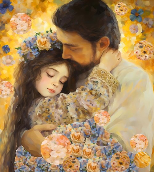 HOUSE-of-the-SUN-Art FATHER CHILD, DAD DAUGHTER, BABY GIRL portrait original painting wall art
