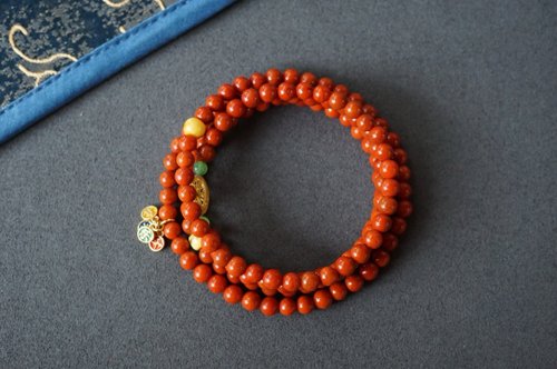 Angel's tears 天使之淚 Jewelry Design 5mm天然原礦南紅 純銀花絲珠古法銀平安喜樂吊墜設計多圈手持手串