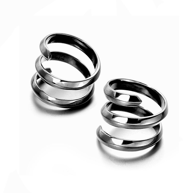 Everyday jewelry alternative engagement ring / Sterling silver Couples promise ring / Spiral adjustable design (Pair Set) - แหวนคู่ - โลหะ สีเงิน