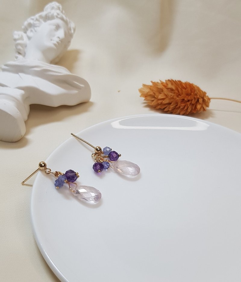 Faceted Pink Amethyst Tanzanite Earrings/Changeable Clip-On - Earrings & Clip-ons - Gemstone Pink
