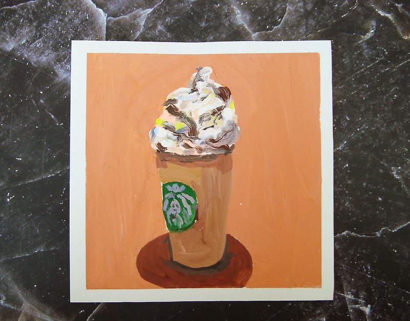 Gouache painting Coffe with cream in cup still life, Original Art - Wall Décor - Paper Orange