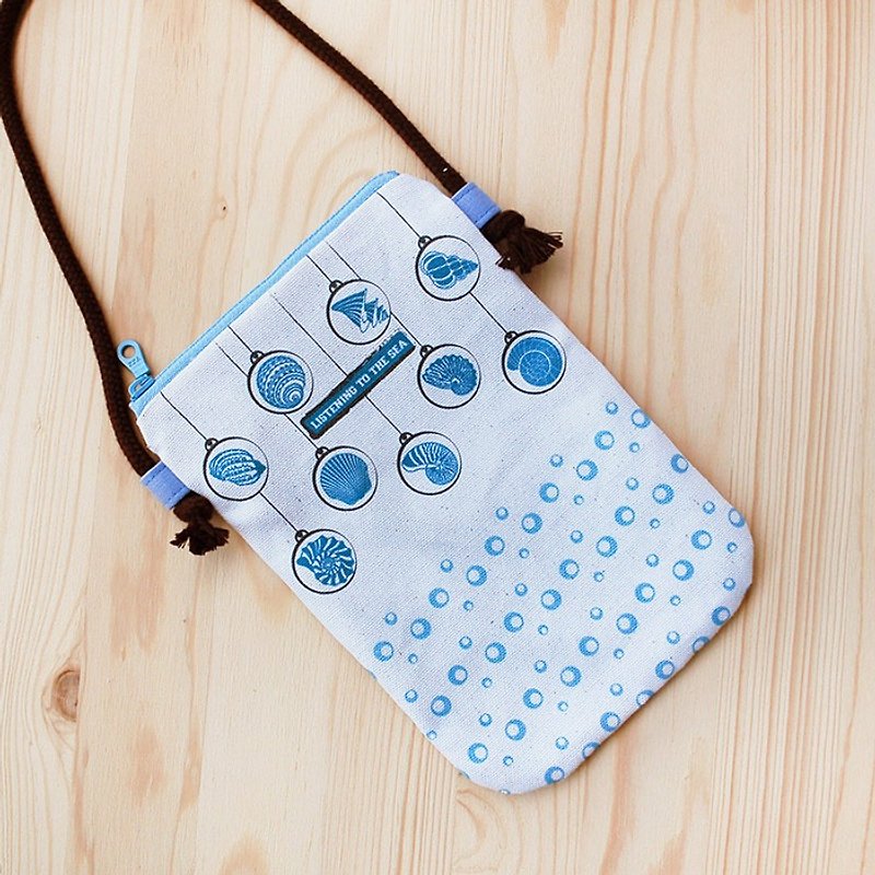 Blue shell phone bag - กระเป๋าแมสเซนเจอร์ - ผ้าฝ้าย/ผ้าลินิน สีน้ำเงิน