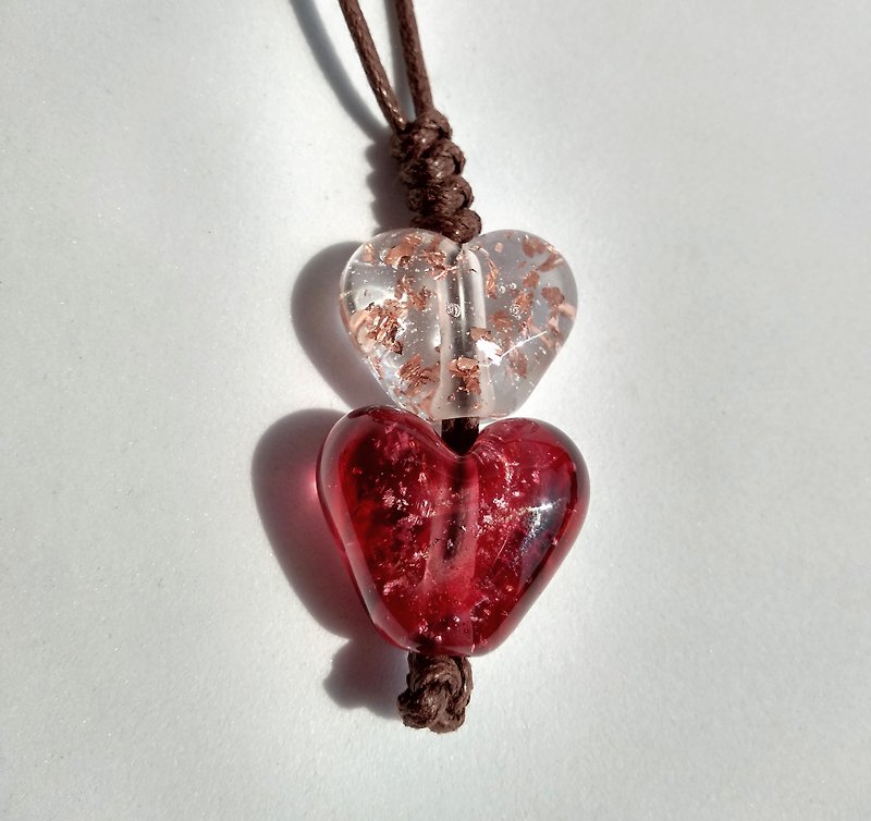 Two hearts pendant - Necklaces - Glass Red