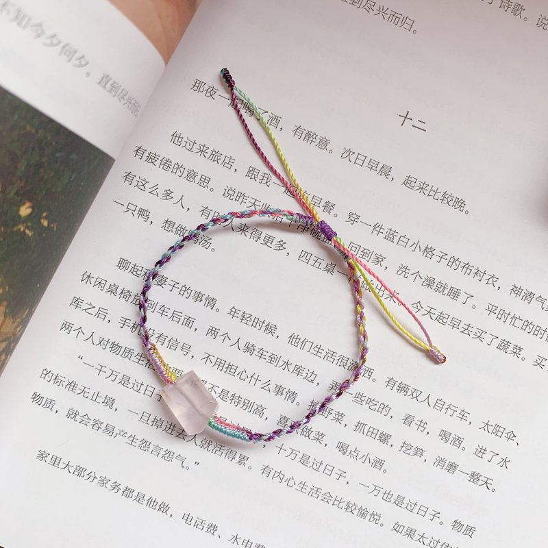 手作 五彩繩系列 - 天然粉玉髓復古編織手繩 原創納福祈願手鏈 - 手鍊/手環 - 玉石 多色