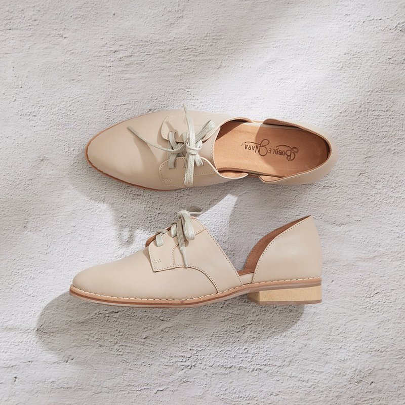 British Girl Hollow Casual Shoes - Evaporated Milk Tea - รองเท้าหนังผู้หญิง - หนังแท้ สีกากี