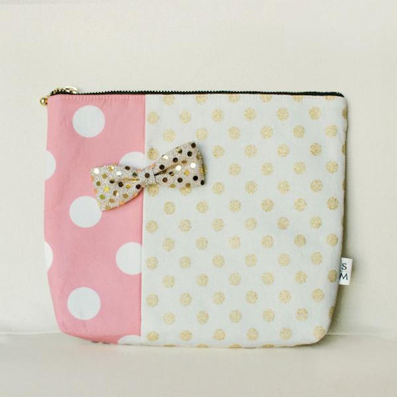 pouch dots pink golden glitter ribbon brooch Chief - Toiletry Bags & Pouches - Cotton & Hemp Pink