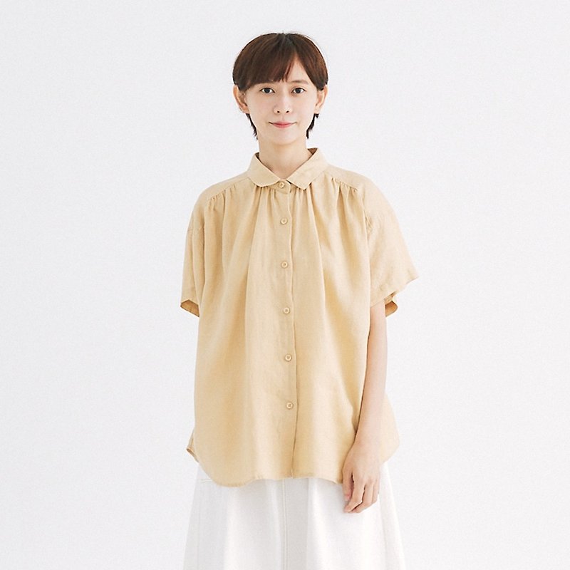 【Simply Yours】Sweet linen wrinkled shirt yellow F - เสื้อผู้หญิง - ผ้าฝ้าย/ผ้าลินิน สีเหลือง