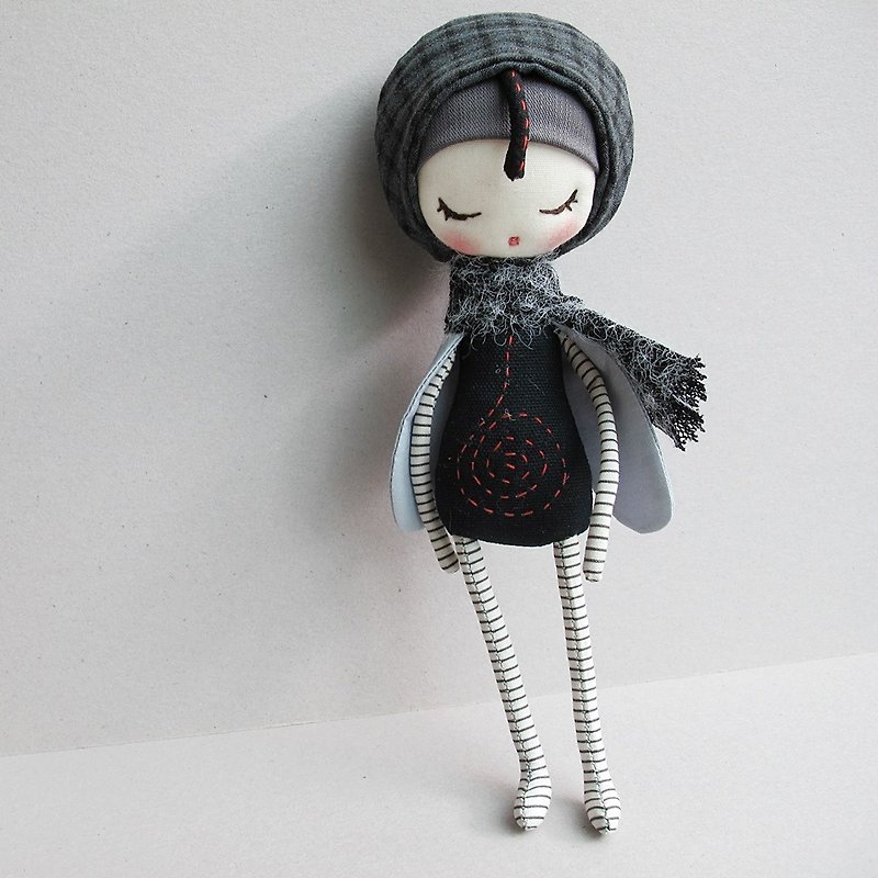 Three-spot family mosquito elf (looking down with a smile) - Stuffed Dolls & Figurines - Cotton & Hemp Black
