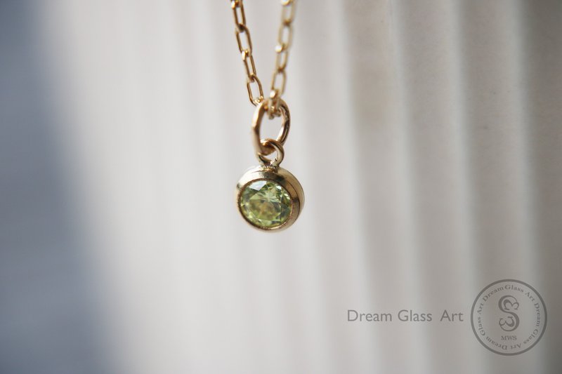 【Gift Exchange】Pastoral Green Single Zircon Necklace 14K Gold Injection Gold Inj - Necklaces - Other Metals Gold