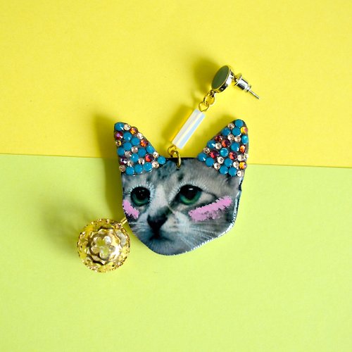 TIMBEE LO shop 獨家 - 萌爆貓咪相片耳環 綴Swarovski施華洛水晶 可訂製自家貓咪