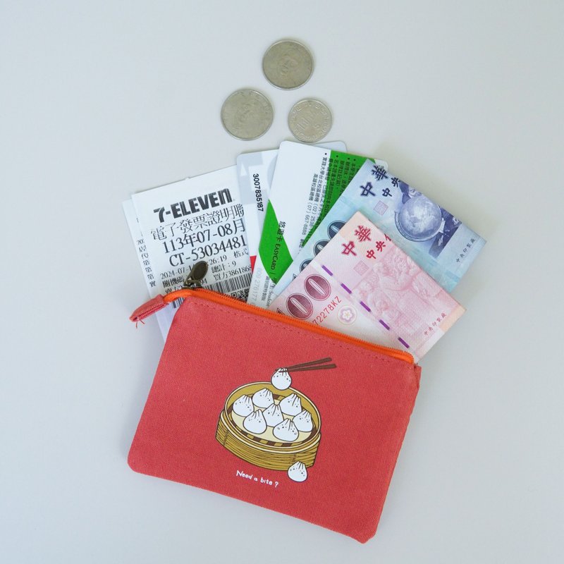 Mochi Rabbit Xiao Long Bao-Multi-layer storage coin purse - กระเป๋าใส่เหรียญ - ผ้าฝ้าย/ผ้าลินิน สีแดง