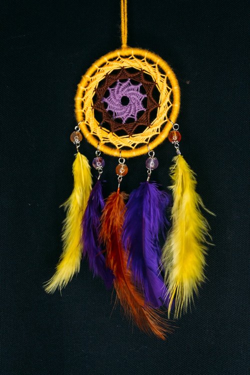 Mr.SkullyPop 純手工捕夢網 Handmade Dreamcatcher-【編織-黃紫咖】