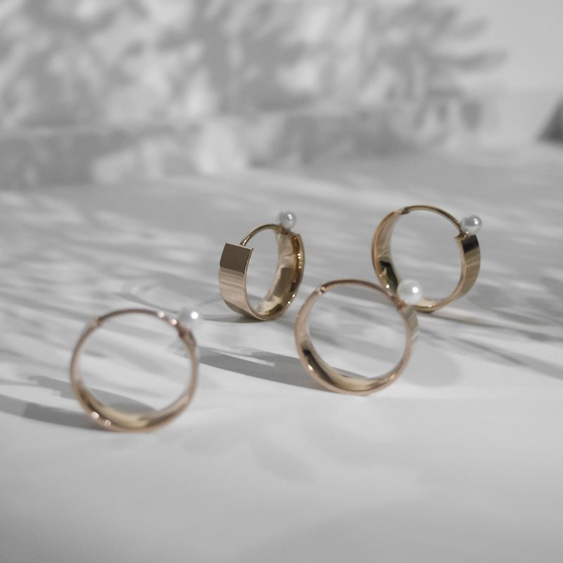 18K玫瑰包金 3D簡約缐條珍珠戒指 情人節紀念禮物 - 戒指 - 其他金屬 粉紅色