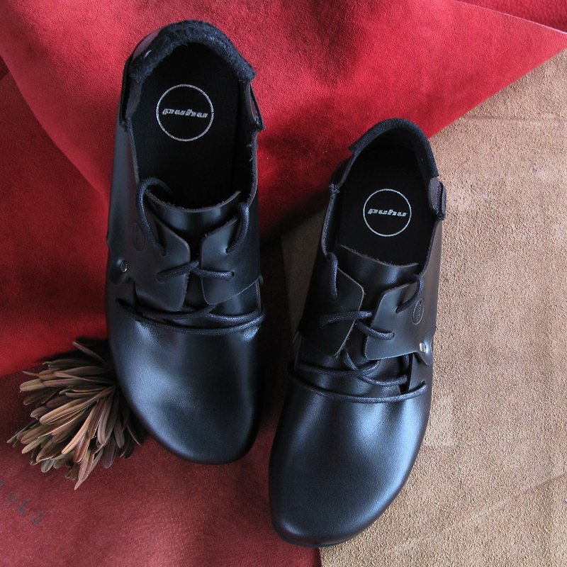 MIT [City Traveler Leather Casual Women's Shoes-Black] Flat Shoes Casual Shoes Genuine Leather Non-Slip Sole - รองเท้าหนังผู้หญิง - หนังแท้ สีดำ