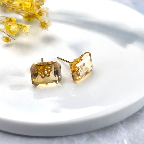 瓔珞珠寶盒 E.L.Jewelry Box 巴西天然水晶925純銀鍍18K金耳環| 天然水晶 | 送禮