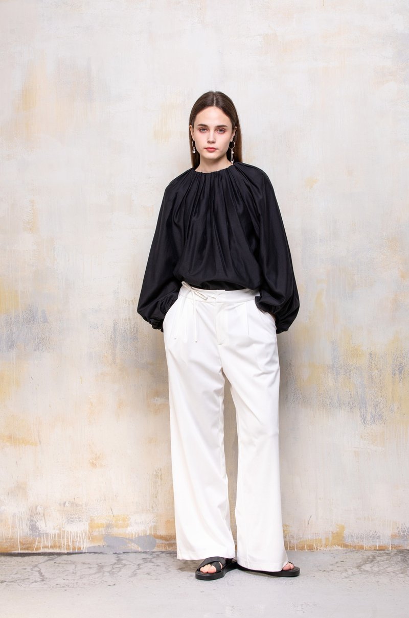 Nordic style mid-high waist elastic summer new H-type long straight slim casual pants - Women's Pants - Other Materials White