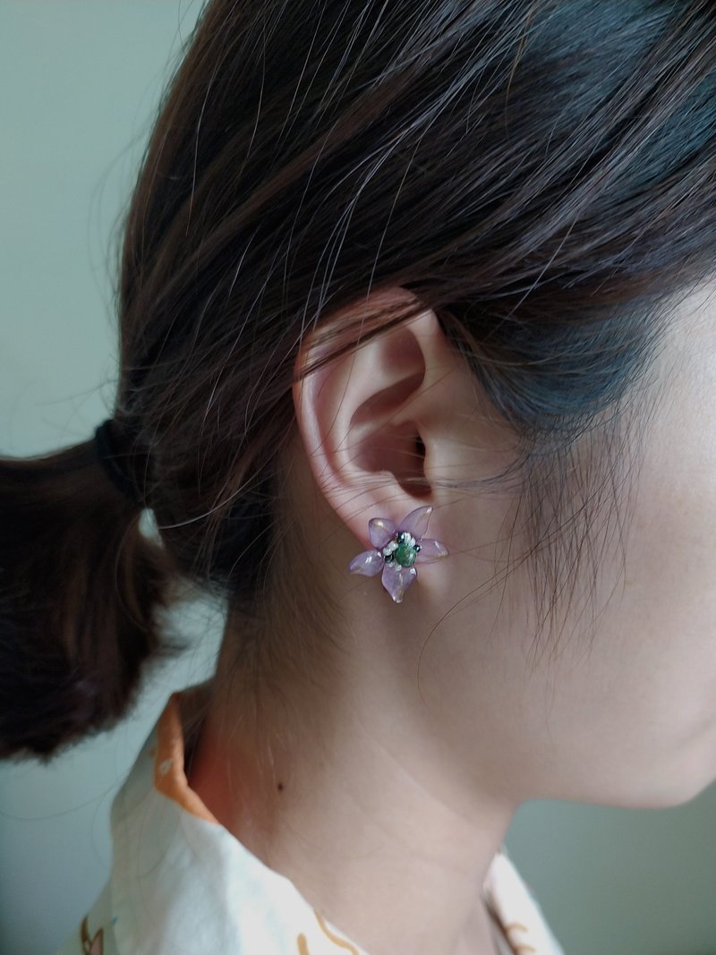 Ziyang-Huayu series transparent earrings - Earrings & Clip-ons - Resin Purple