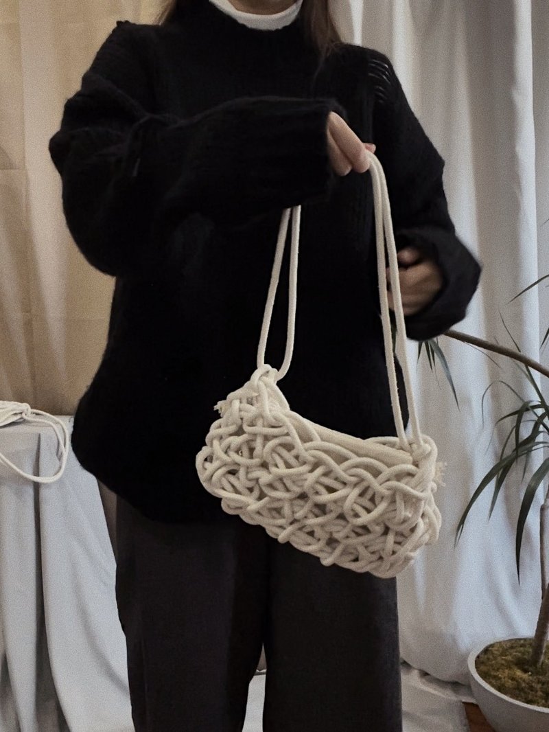 Uthisc is a Linen woven net bag underarm bag #small*closed loop series - Messenger Bags & Sling Bags - Cotton & Hemp White