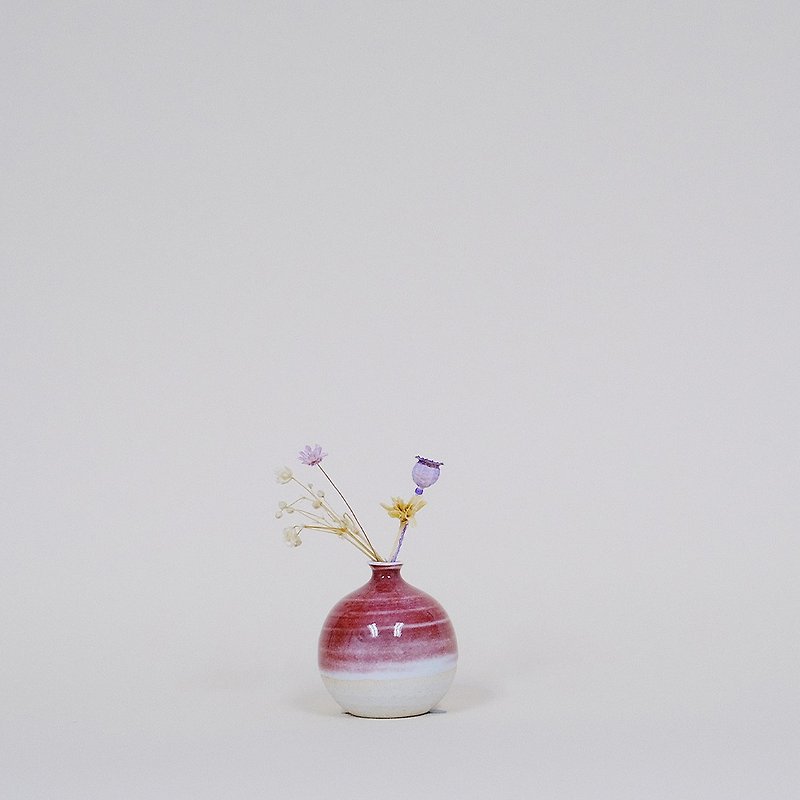 Handmade Ceramic Mini Vase - Spiral Cherry Red - Plants - Porcelain Red