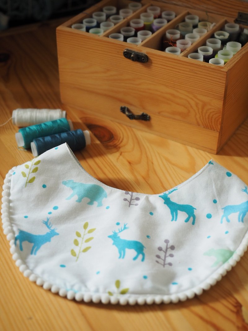 手作北歐簡約風藍色北極動物圖案嬰兒/小童圍巾 - 彌月禮盒 - 棉．麻 藍色
