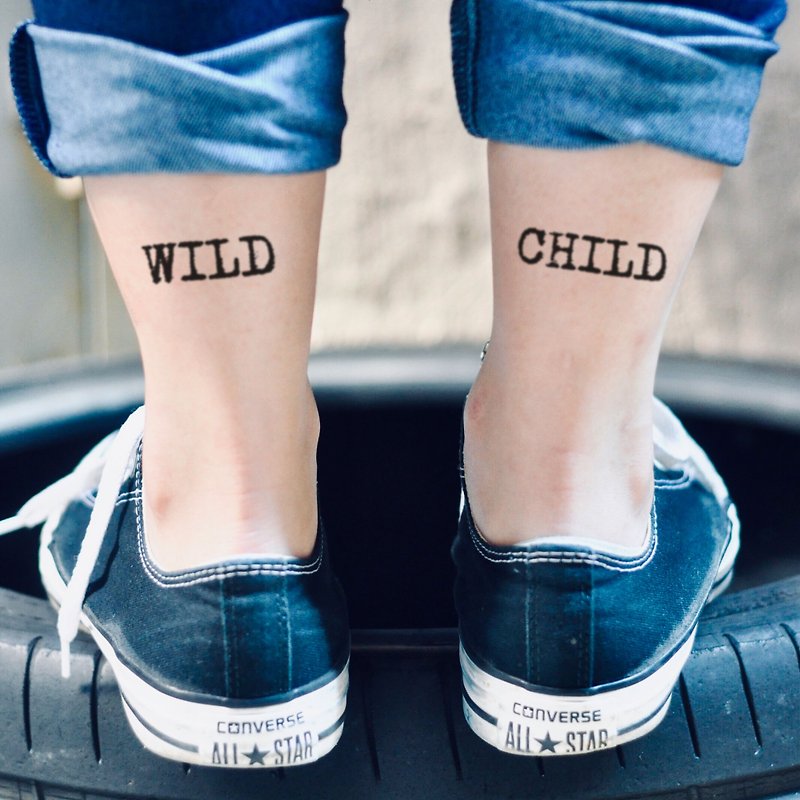 OhMyTat 野孩子 Wild Child 刺青圖案紋身貼紙 (2 張) - 紋身貼紙 - 紙 黑色