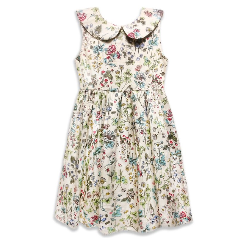 Collar shape sleeveless dress dress girls off-white flowers Cream Flowers - Kids' Dresses - Cotton & Hemp Multicolor