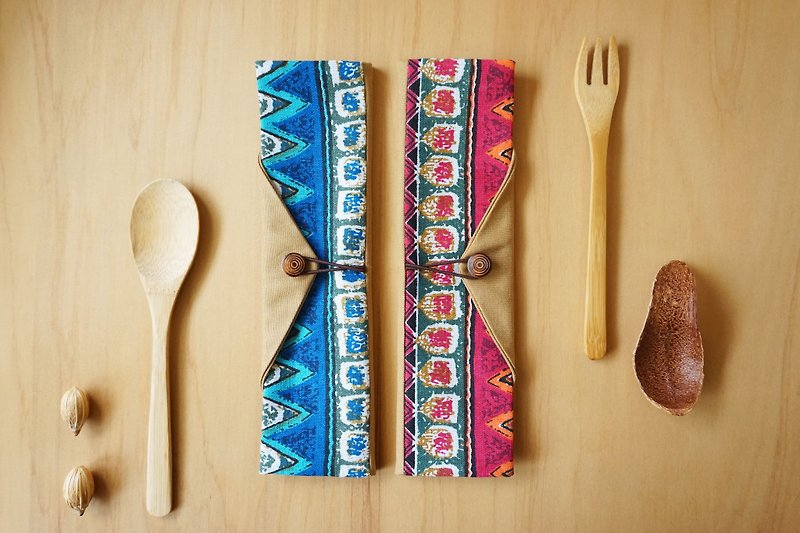 Goody-Bag - Travel Utensils Pouch - 2 pieces - Chopsticks - Cotton & Hemp Multicolor