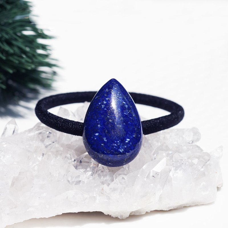 Pear-shaped hair elastic of large grain lapis lazuli starry night - Hair Accessories - Gemstone Blue