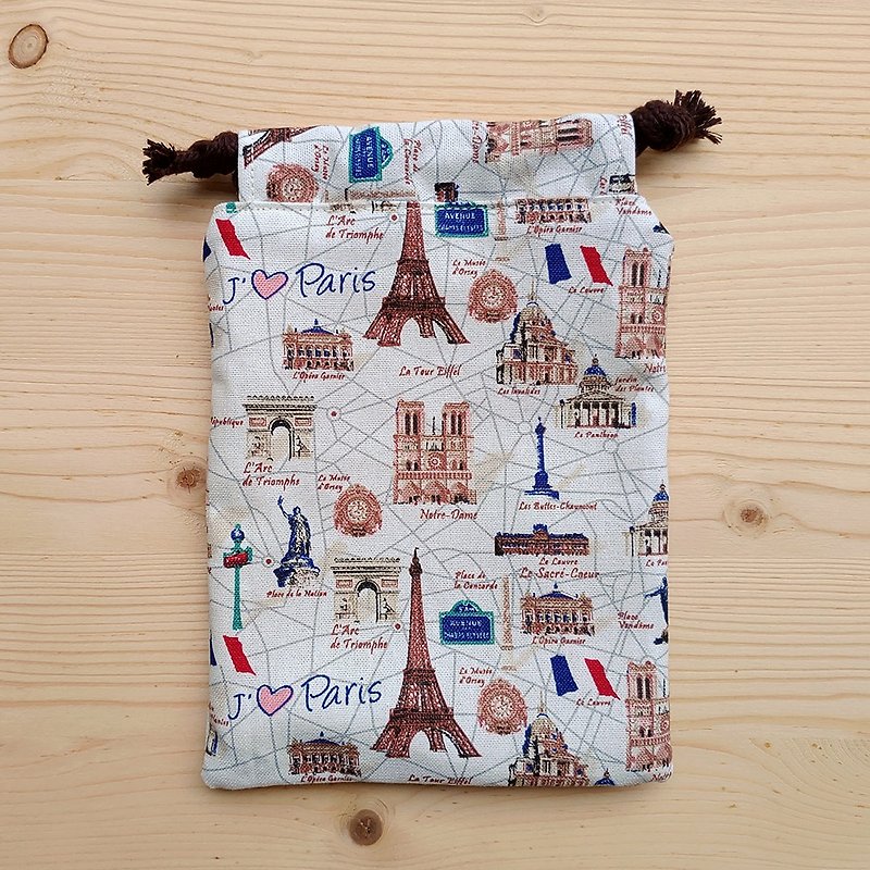 I love Paris beam pocket (middle) - กระเป๋าเครื่องสำอาง - ผ้าฝ้าย/ผ้าลินิน สีกากี