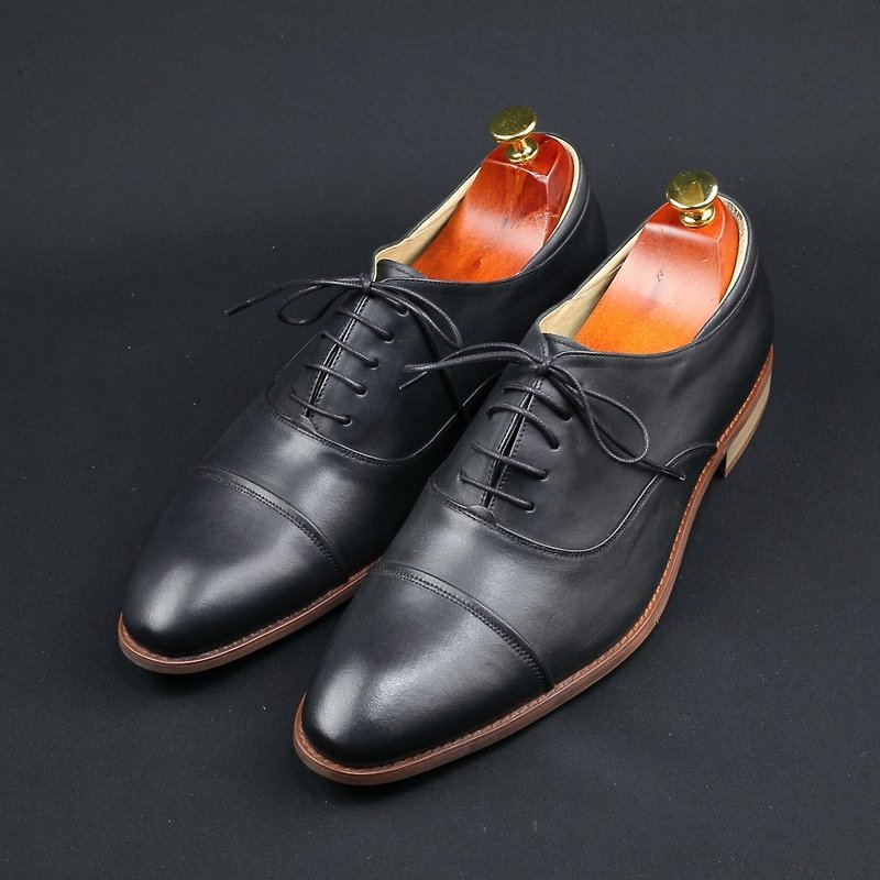 Captoe Classic Crossed Oxford Shoes-Matte Black - Men's Oxford Shoes - Genuine Leather Black