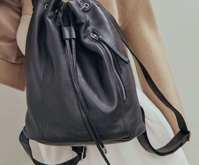 Double strap dual-use design-back shoulder bag-black - Shop