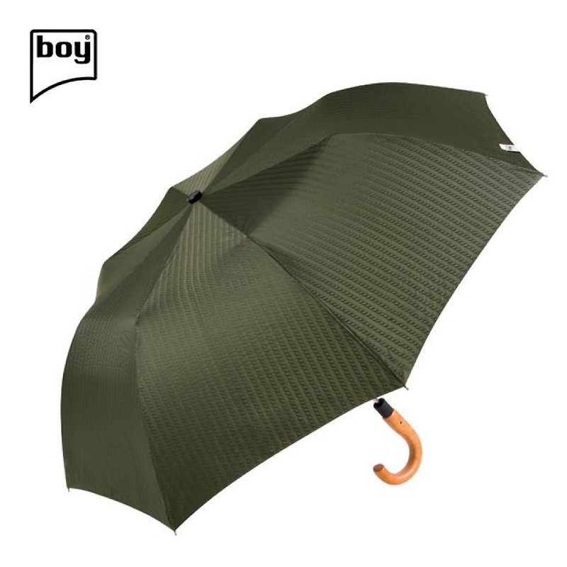 Boy Two Folding Semi-Automatic High Carbon Steel Maple Curved Handle Gentleman Umbrella-BY2001 Ebony Green - ร่ม - วัสดุอื่นๆ สีเขียว