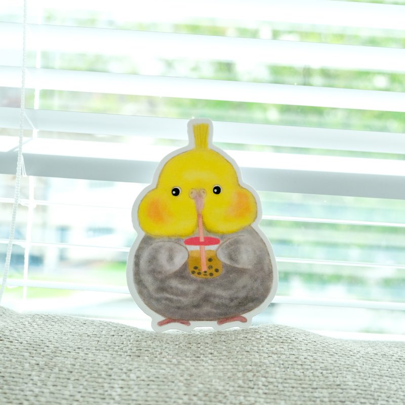 玄鳳鸚鵡雞尾鸚鵡10cm大貼紙 玄鳳寶寶喝珍珠奶茶 - 貼紙 - 紙 