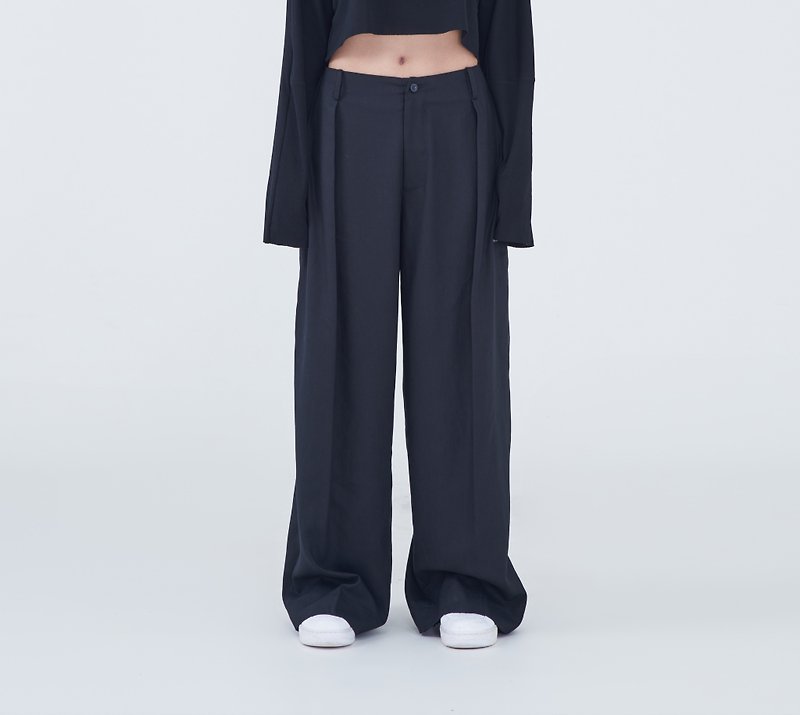 TRAN - After the slits wide pants - Women's Pants - Polyester Black
