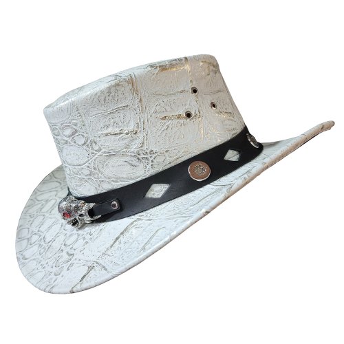 Wallets And Hats 4 U Crocodile Texture White Leather Cowboy Hat