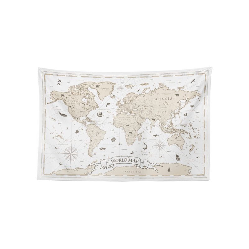 Vintage world map tapestry - โปสเตอร์ - เส้นใยสังเคราะห์ ขาว