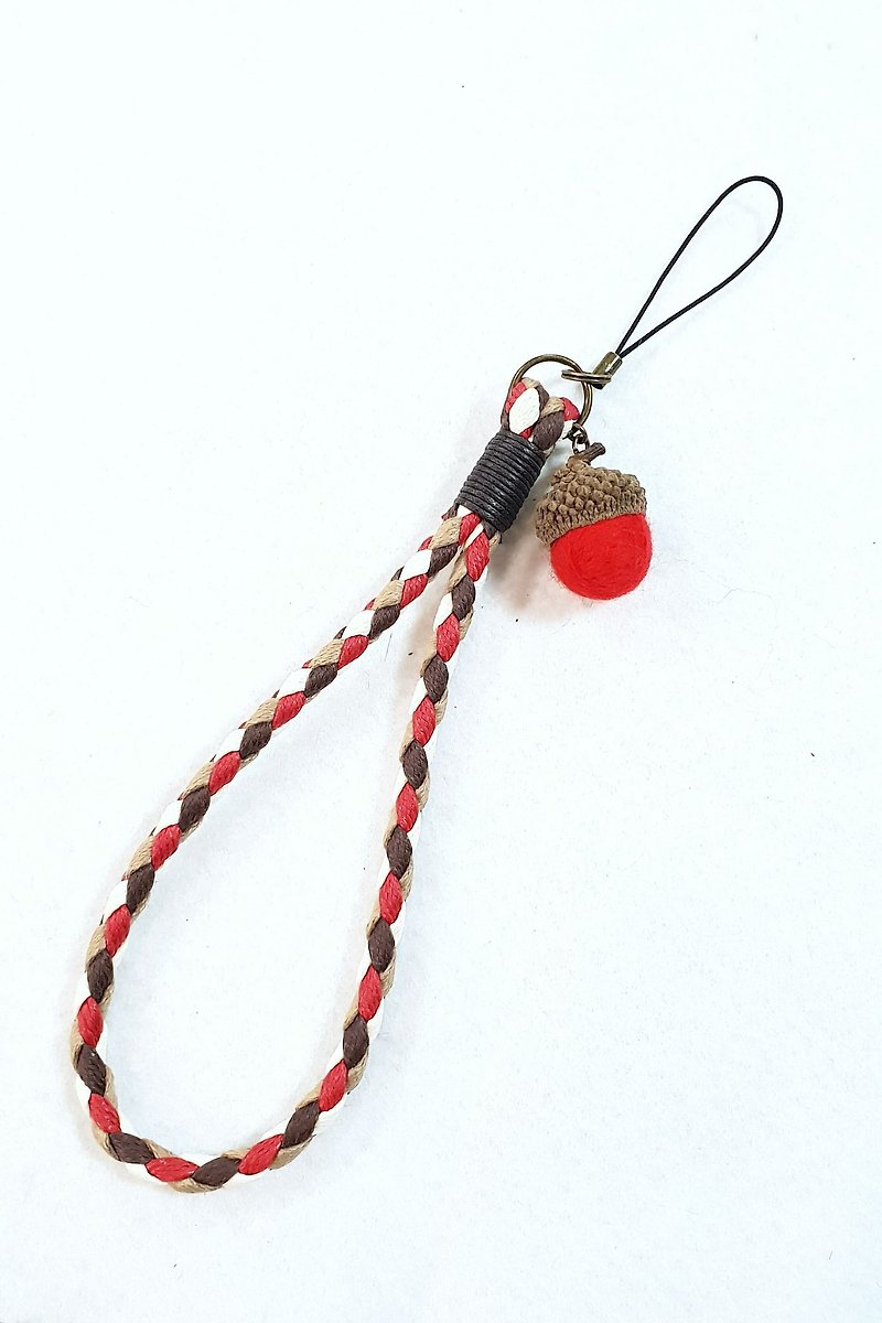 Paris*Le Bonheun. Waxed braided mobile phone cord. warm red - Keychains - Other Metals Red