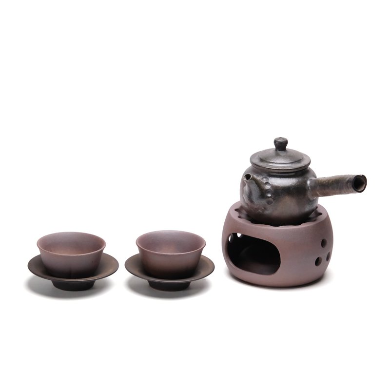 陶作坊│陳威恩_落灰側把壺和老岩泥溫壺座組 - 茶壺/茶杯/茶具 - 其他材質 銀色