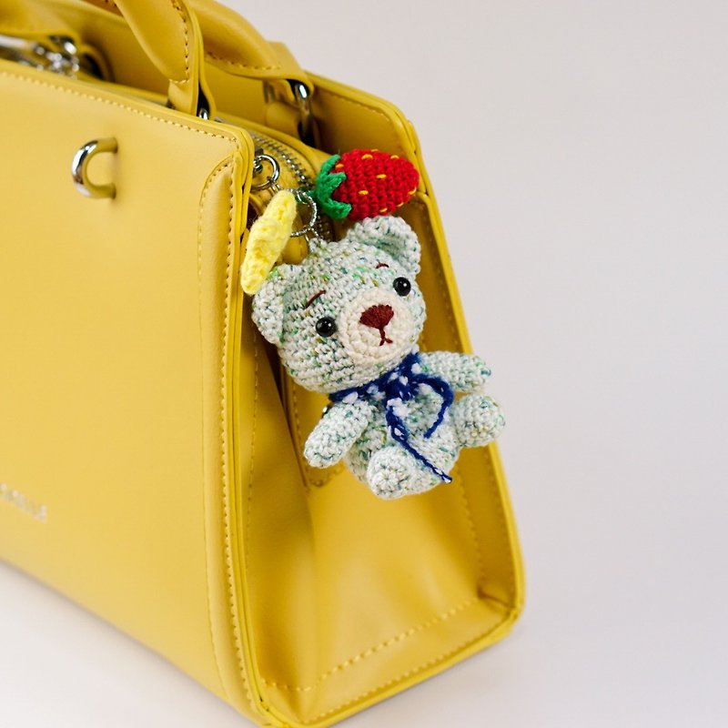 Bear crochet doll  key ring key chain bag charm handmade gift - Keychains - Cotton & Hemp Multicolor