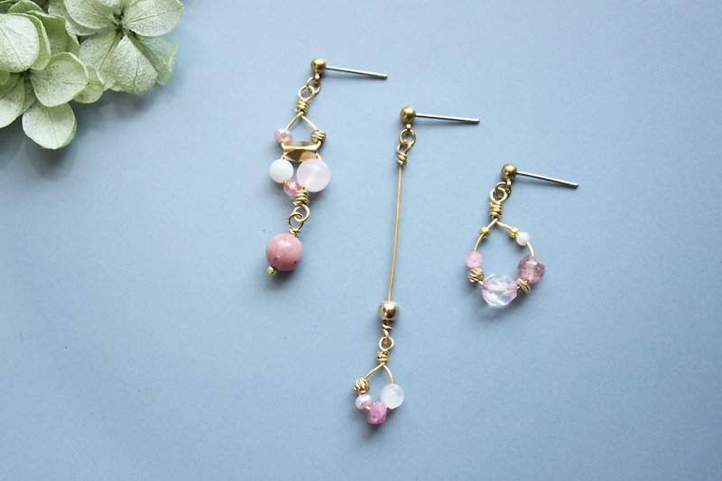 Drizzle SAKURA - earrings pierced earrings clip-on earrings - Earrings & Clip-ons - Stone Pink