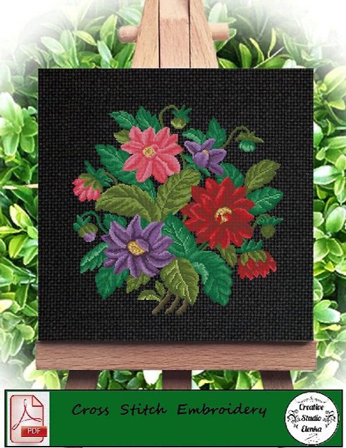 CreativeStudioElenka Vintage Cross Stitch Scheme Flowers 13 - PDF Embroidery Scheme