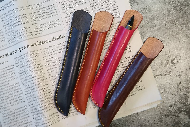 【Mini5】Pen loops vegetable tanned leather pen case - Pen & Pencil Holders - Genuine Leather 