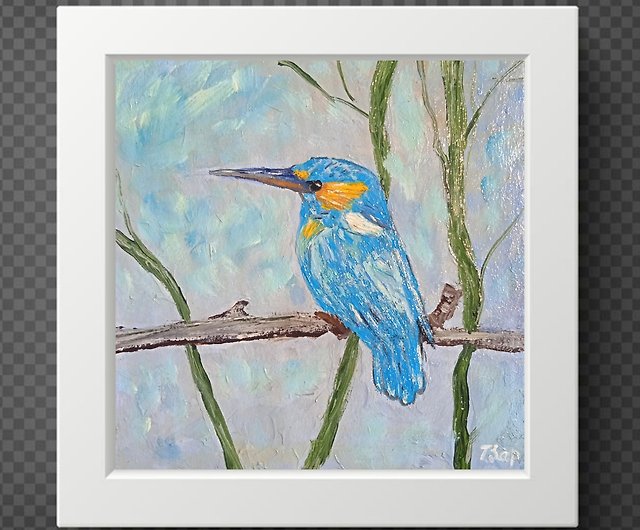 鳥の絵 オリジナル絵画 青い鳥15x15cm鳥アート鳥愛好家のための 